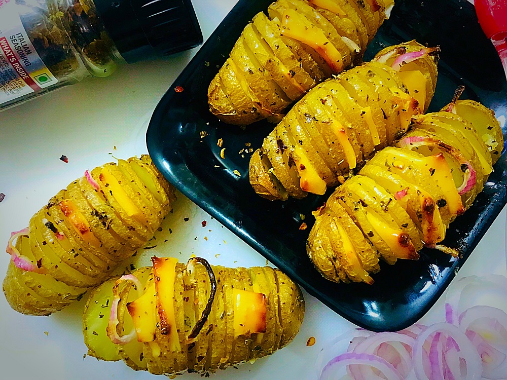 Butter Garlic Herbed Hassel back Potatoes